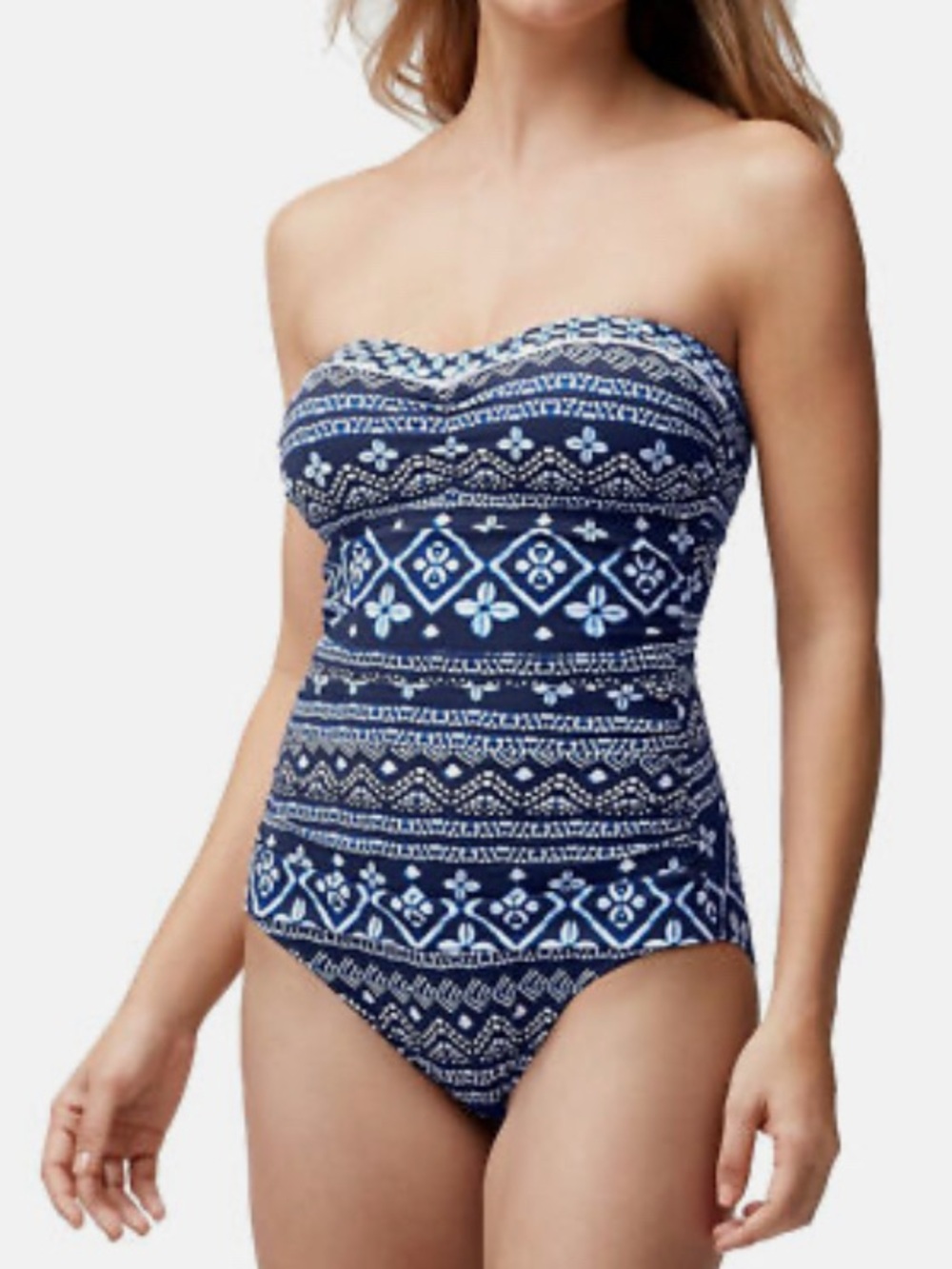 Tommy Bahama Womens Indigo Cowrie Diamonds Bandeau One Piece Swimsuit Size 6 NWT